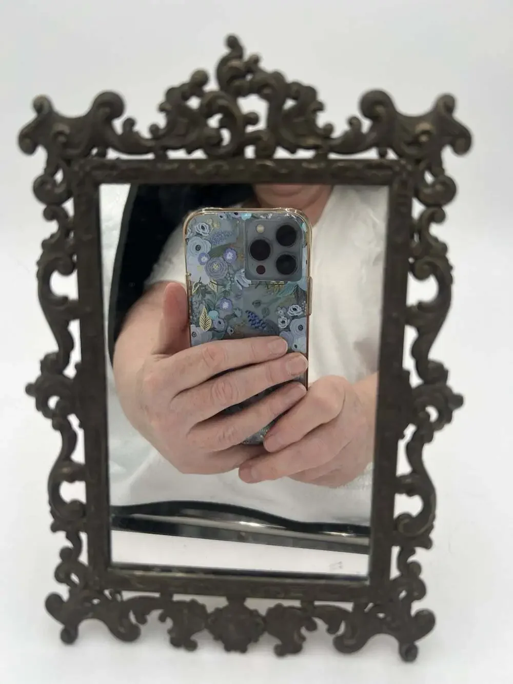 Vintage Italian Gold Metal Mirror Baroque Rococo Ornate Easel 8x6 Made Italy